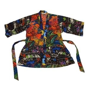Robert Graham Multicolor belted 100% Silk Colorful Floral robe kimono jacket L